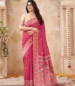 cherry handloom silk blend fabric woven designer graceful saree