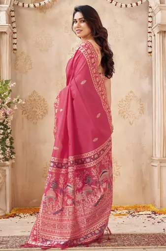 cherry handloom silk blend fabric woven designer graceful saree