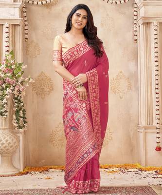 cherry handloom silk blend fabric woven designer graceful saree 4