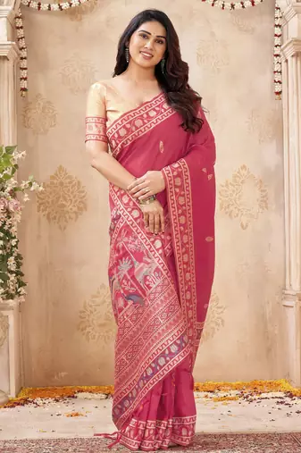 cherry handloom silk blend fabric woven designer graceful saree