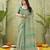 green beautiful designer ikkat printed jute linen saree