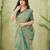 green beautiful designer ikkat printed jute linen saree