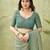 green beautiful designer ikkat printed jute linen saree