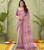 pink beautiful designer ikkat printed jute linen saree