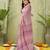 pink beautiful designer ikkat printed jute linen saree