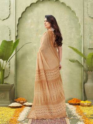 orange beautiful designer ikkat printed jute linen saree 2