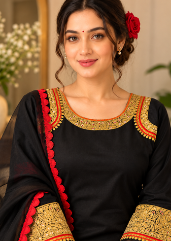 black color thread  work rayon kashmiri style salwar kameez set