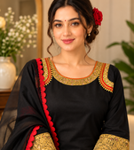 black color thread  work rayon kashmiri style salwar kameez set