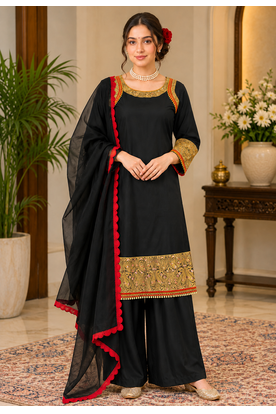black color thread  work rayon kashmiri style salwar kameez set 2