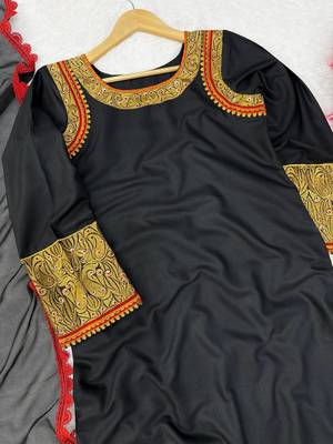 black color thread  work rayon kashmiri style salwar kameez set 3