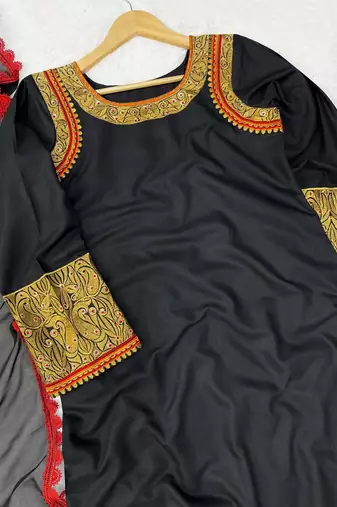 black color thread  work rayon kashmiri style salwar kameez set