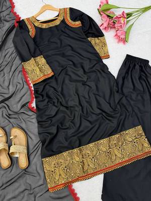 black color thread  work rayon kashmiri style salwar kameez set 4