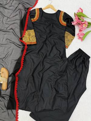 black color thread  work rayon kashmiri style salwar kameez set 5