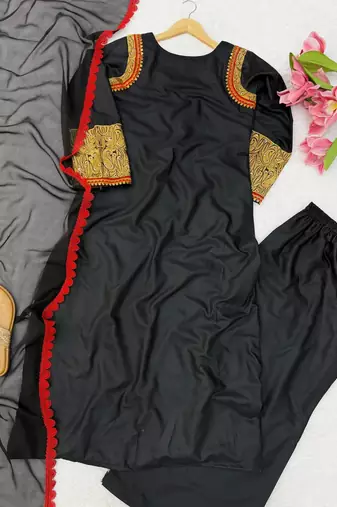 black color thread  work rayon kashmiri style salwar kameez set