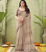 grey beautiful designer ikkat printed jute linen saree