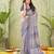 blue beautiful designer ikkat printed jute linen saree