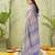 blue beautiful designer ikkat printed jute linen saree