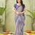 blue beautiful designer ikkat printed jute linen saree
