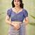 blue beautiful designer ikkat printed jute linen saree