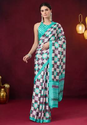 sea green smart and ethnic satin fabric girlie ready to wear ceremonial saree 1