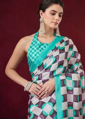 sea green smart and ethnic satin fabric girlie ready to wear ceremonial saree 3