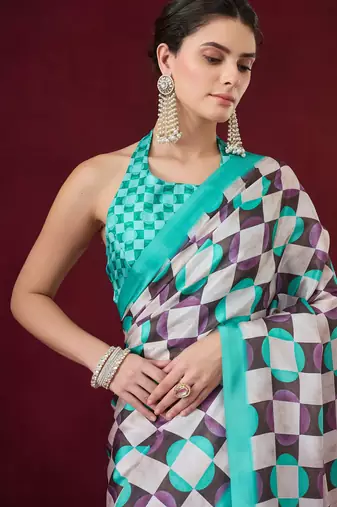 sea green smart and ethnic satin fabric girlie ready to wear ceremonial saree