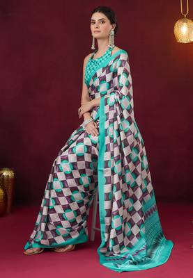 sea green smart and ethnic satin fabric girlie ready to wear ceremonial saree 4
