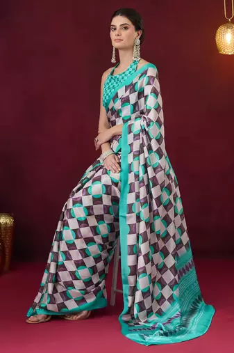 sea green smart and ethnic satin fabric girlie ready to wear ceremonial saree