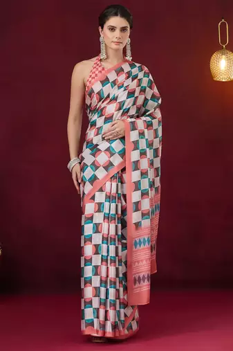 orange smart and ethnic satin fabric girlie ready to wear ceremonial saree