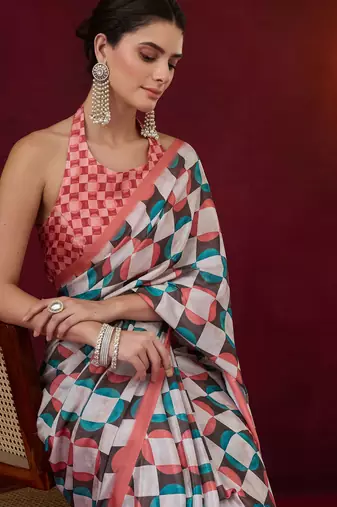 orange smart and ethnic satin fabric girlie ready to wear ceremonial saree