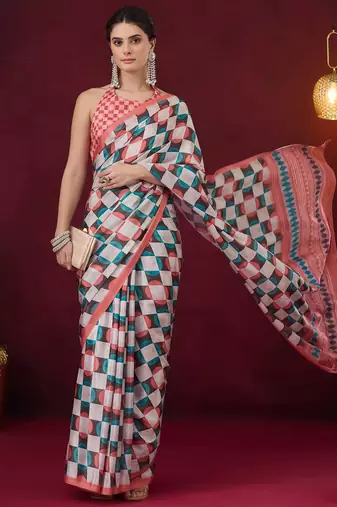 orange smart and ethnic satin fabric girlie ready to wear ceremonial saree