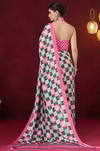 pink smart and ethnic satin fabric girlie ready to wear ceremonial saree