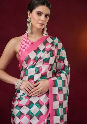 pink smart and ethnic satin fabric girlie ready to wear ceremonial saree 3