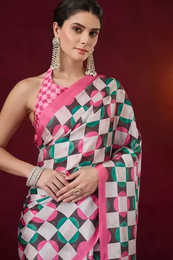 pink smart and ethnic satin fabric girlie ready to wear ceremonial saree