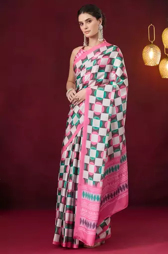 pink smart and ethnic satin fabric girlie ready to wear ceremonial saree