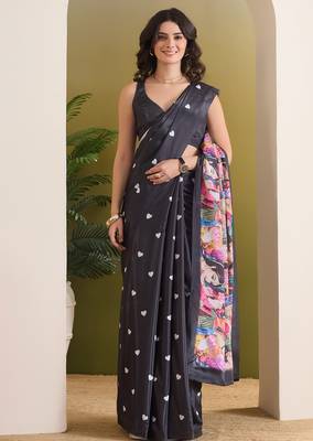 black smart and ethnic satin fabric girlie ready to wear ceremonial saree 1
