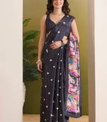 black smart and ethnic satin fabric girlie ready to wear ceremonial saree