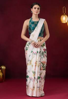 white smart and ethnic satin fabric girlie ready to wear ceremonial saree 1
