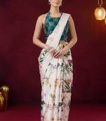 white smart and ethnic satin fabric girlie ready to wear ceremonial saree