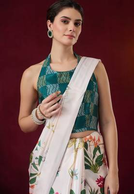 white smart and ethnic satin fabric girlie ready to wear ceremonial saree 3