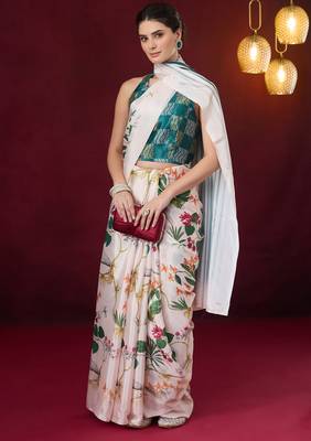 white smart and ethnic satin fabric girlie ready to wear ceremonial saree 4