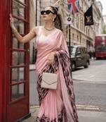 pink smart and ethnic satin fabric girlie ready to wear ceremonial saree