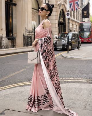 pink smart and ethnic satin fabric girlie ready to wear ceremonial saree 2