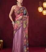 wine smart and ethnic satin fabric girlie ready to wear ceremonial saree