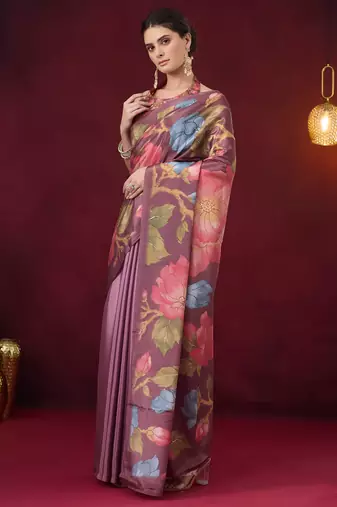 wine smart and ethnic satin fabric girlie ready to wear ceremonial saree