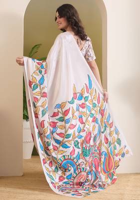 white smart and ethnic satin fabric girlie ready to wear ceremonial saree 2