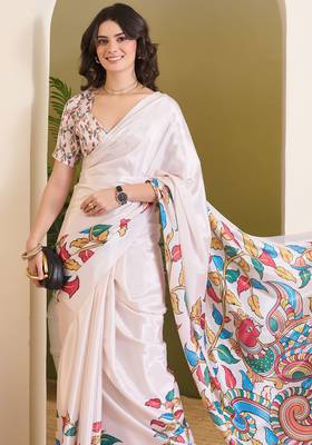 white smart and ethnic satin fabric girlie ready to wear ceremonial saree 3