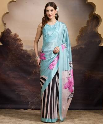 sea green smart and ethnic satin fabric girlie ready to wear ceremonial saree 1