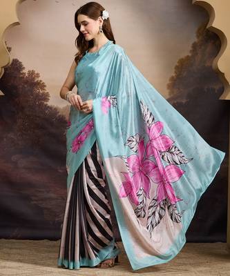 sea green smart and ethnic satin fabric girlie ready to wear ceremonial saree 4