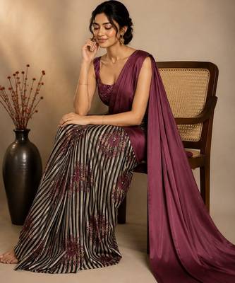 wine smart and ethnic satin fabric girlie ready to wear ceremonial saree 3